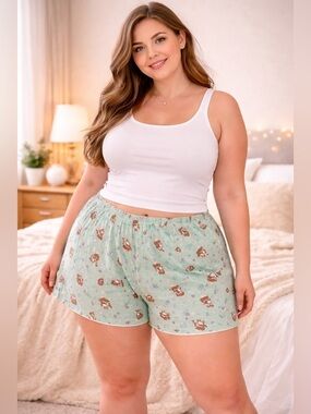 White Stag Mint Green Sleepwear shorts with squirrel Print